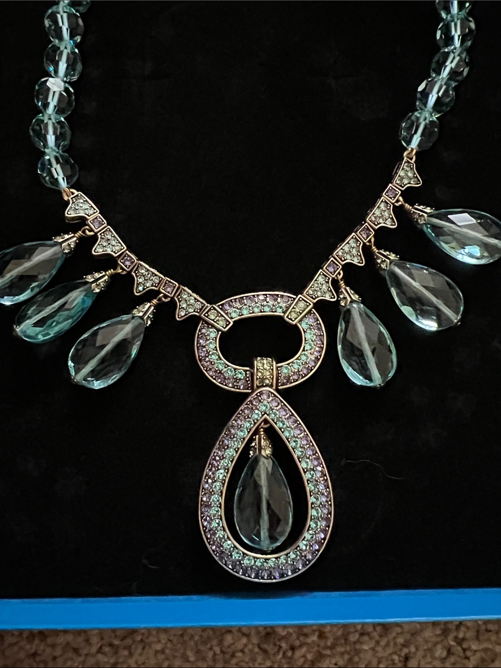 Heidi Daus Gold-Tone Necklace with Aquamarine Teardrops - Picture 2 of 4